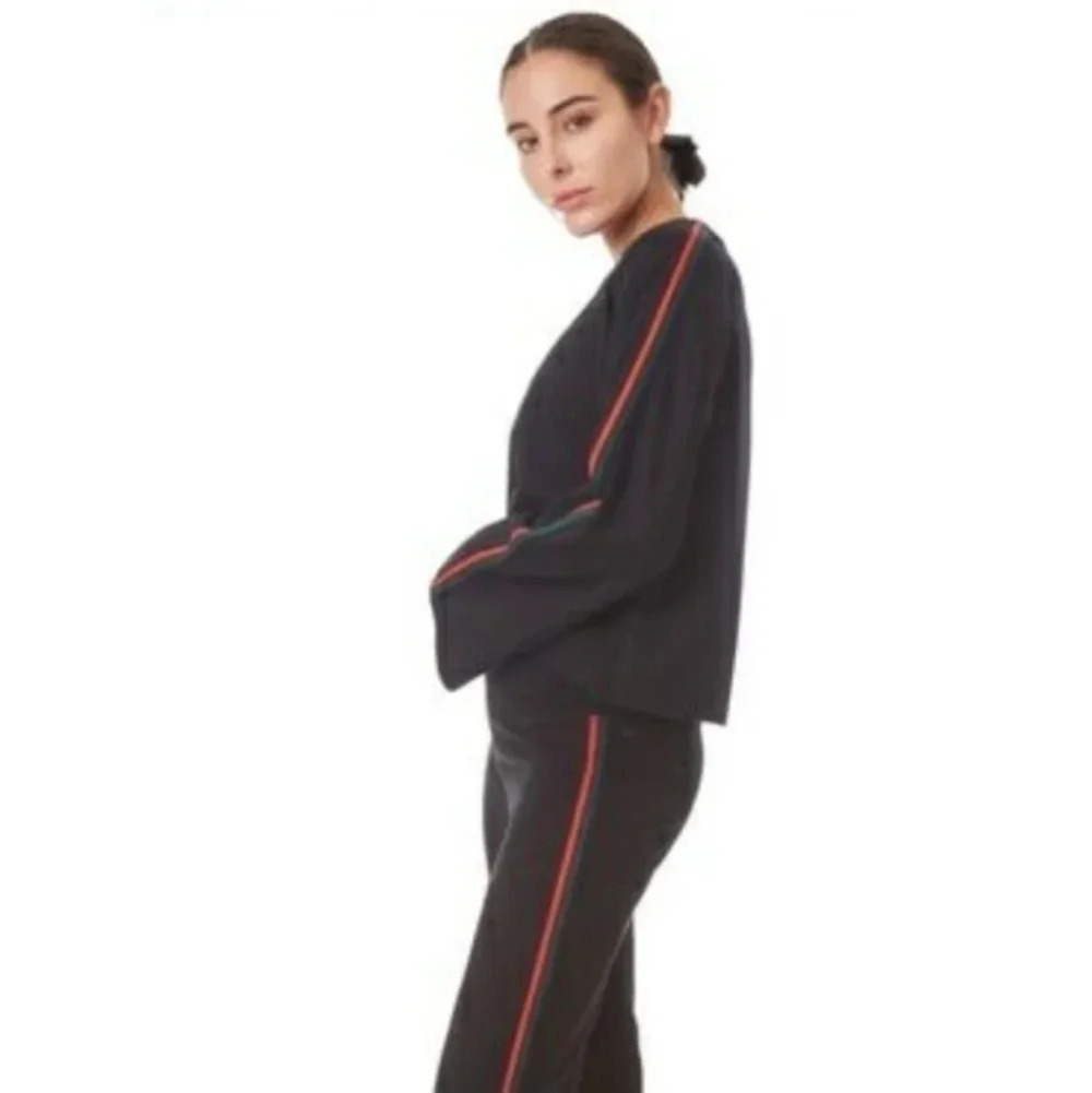 NWT Red and Green Stripe Athlesure Flare Sleeve Top